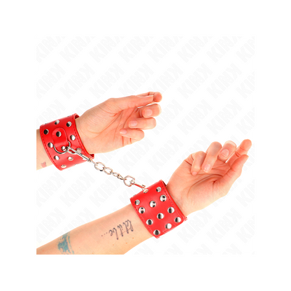 Muñequeras Con Cierre A Presión Lleno De Tachuelas Ajustable Rojo 19-24 Cm X 5.5 Cm