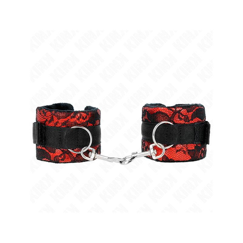 Muñequeras Cortas De Encaje Terciopelo Y Unión De Nylon Rojo/Negro 23 X 6.5 Cm