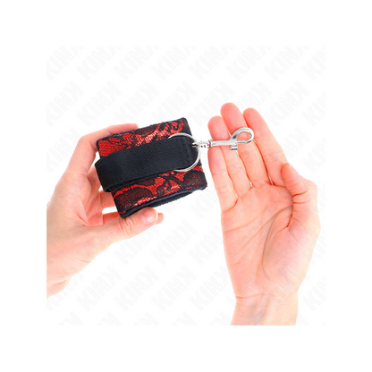 Muñequeras Cortas De Encaje Terciopelo Y Unión De Nylon Rojo/Negro 23 X 6.5 Cm