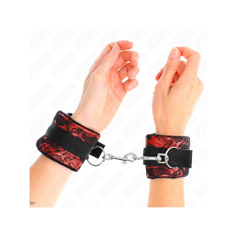 Muñequeras Cortas De Encaje Terciopelo Y Unión De Nylon Rojo/Negro 23 X 6.5 Cm