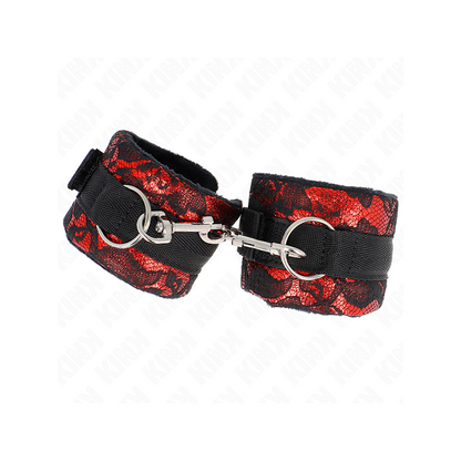 Muñequeras Cortas De Encaje Terciopelo Y Unión De Nylon Rojo/Negro 23 X 6.5 Cm
