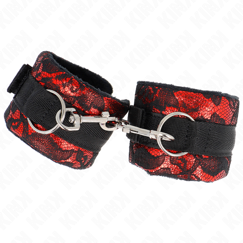 Muñequeras Cortas De Encaje Terciopelo Y Unión De Nylon Rojo/Negro 23 X 6.5 Cm