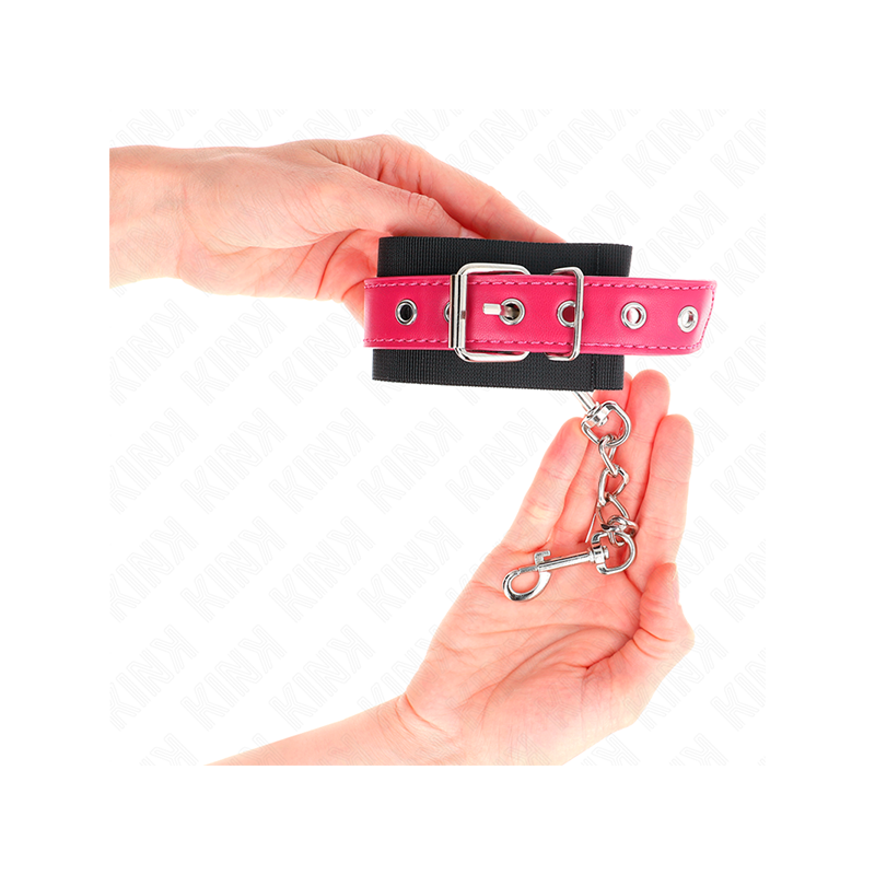 Muñequeras De Nylon Negro Con Correa Polipiel Fuscia Ajustable 19-29 Cm X 5.1 Cm