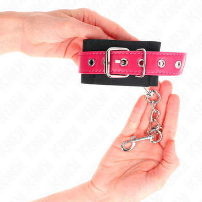 Muñequeras De Nylon Negro Con Correa Polipiel Fuscia Ajustable 19-29 Cm X 5.1 Cm