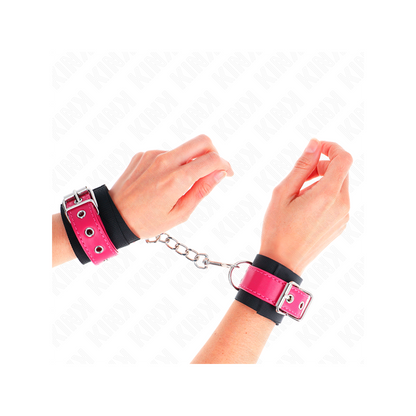 Muñequeras De Nylon Negro Con Correa Polipiel Fuscia Ajustable 19-29 Cm X 5.1 Cm