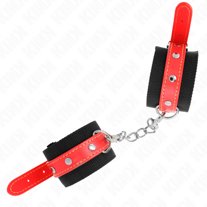 Muñequeras De Nylon Negro Con Correa Polipiel Rojo Ajustable 19-24 Cm X 5.5 Cm
