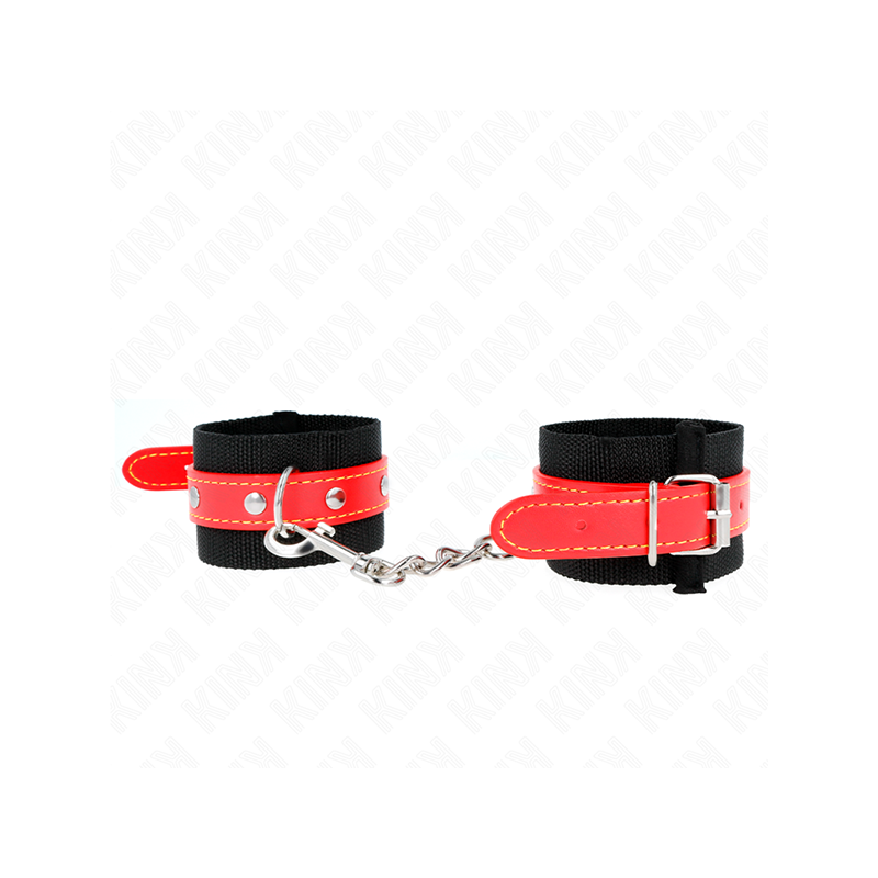 Muñequeras De Nylon Negro Con Correa Polipiel Rojo Ajustable 19-24 Cm X 5.5 Cm