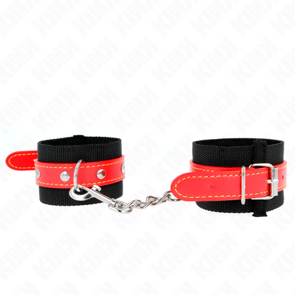 Muñequeras De Nylon Negro Con Correa Polipiel Rojo Ajustable 19-24 Cm X 5.5 Cm