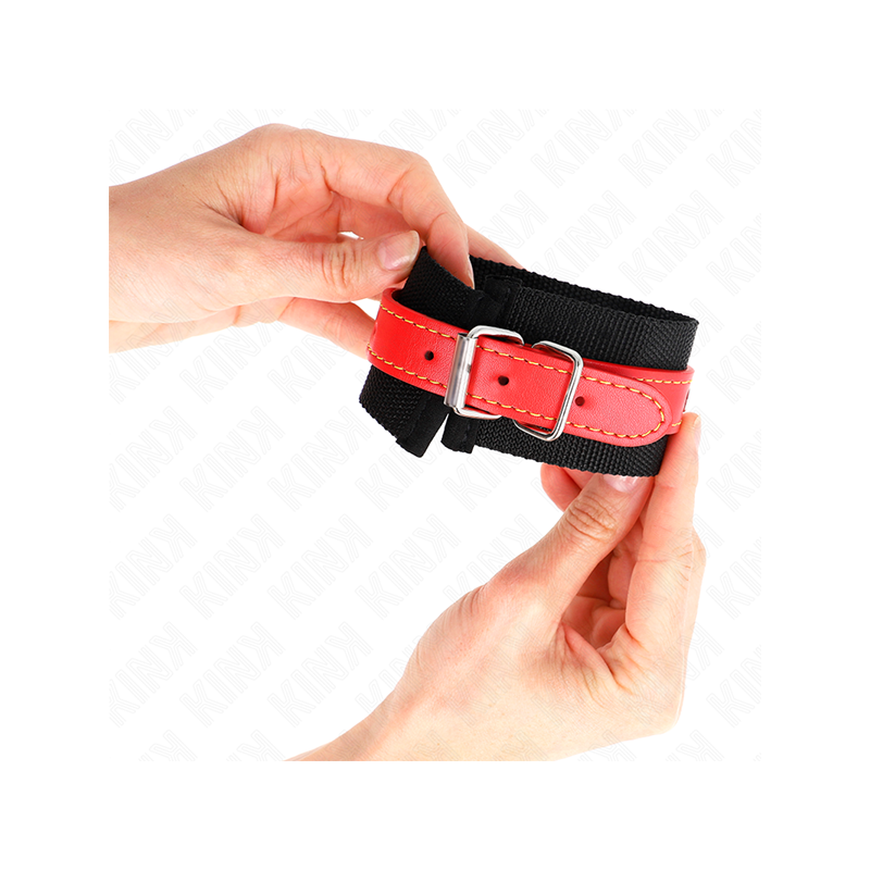 Muñequeras De Nylon Negro Con Correa Polipiel Rojo Ajustable 19-24 Cm X 5.5 Cm