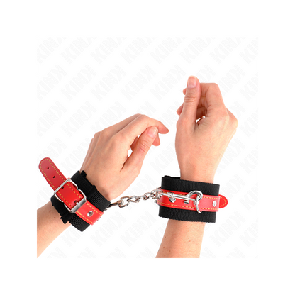 Muñequeras De Nylon Negro Con Correa Polipiel Rojo Ajustable 19-24 Cm X 5.5 Cm