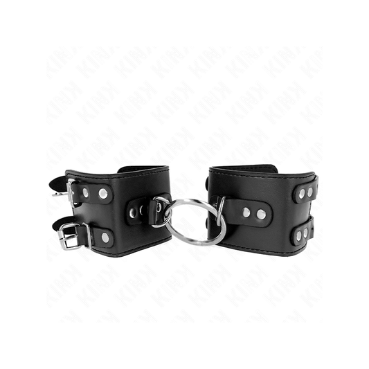 Muñequeras Fijas Con Anilla Y Tachuelas Negro Ajustable 17-22 Cm X 6.5 Cm