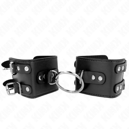 Muñequeras Fijas Con Anilla Y Tachuelas Negro Ajustable 17-22 Cm X 6.5 Cm
