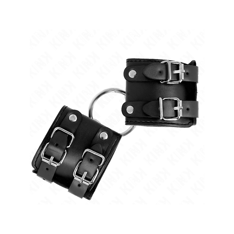 Muñequeras Fijas Con Anilla Y Tachuelas Negro Ajustable 17-22 Cm X 6.5 Cm