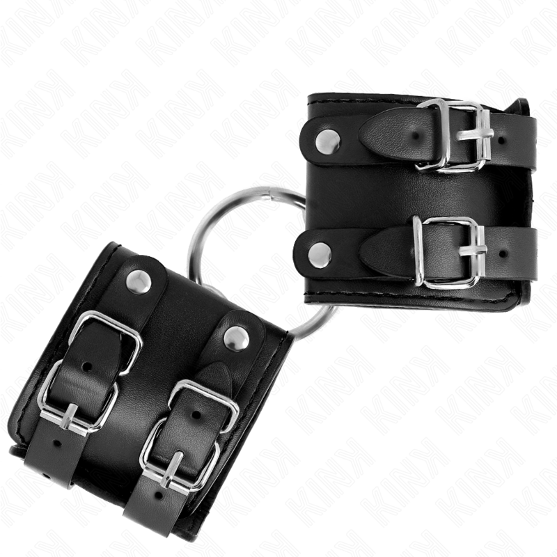 Muñequeras Fijas Con Anilla Y Tachuelas Negro Ajustable 17-22 Cm X 6.5 Cm