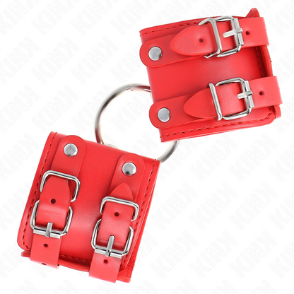 Muñequeras Fijas Con Anilla Y Tachuelas Rojo Ajustable 17-22 Cm X 6.5 Cm