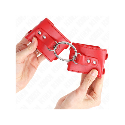 Muñequeras Fijas Con Anilla Y Tachuelas Rojo Ajustable 17-22 Cm X 6.5 Cm