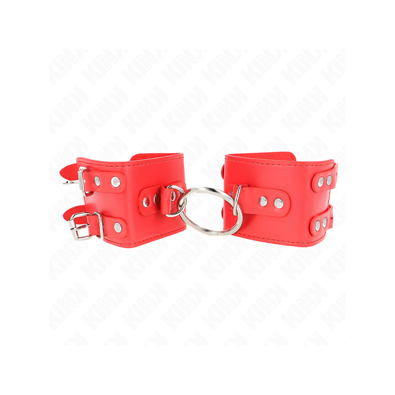 Muñequeras Fijas Con Anilla Y Tachuelas Rojo Ajustable 17-22 Cm X 6.5 Cm