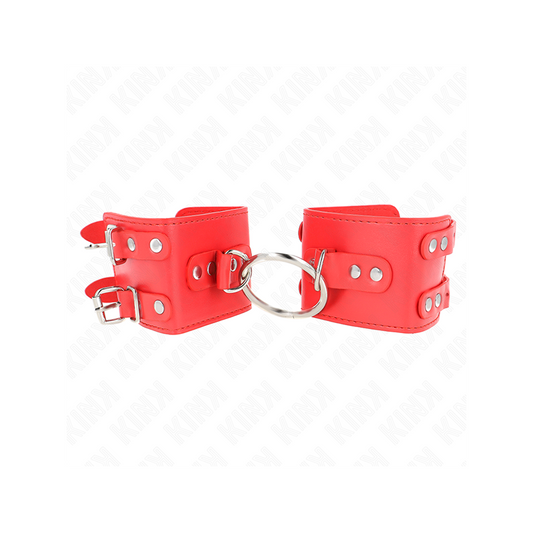 Muñequeras Fijas Con Anilla Y Tachuelas Rojo Ajustable 17-22 Cm X 6.5 Cm