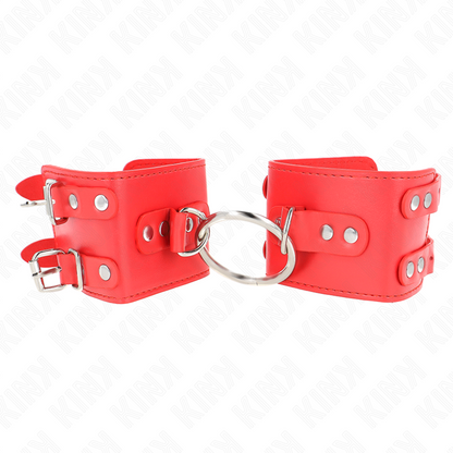 Muñequeras Fijas Con Anilla Y Tachuelas Rojo Ajustable 17-22 Cm X 6.5 Cm