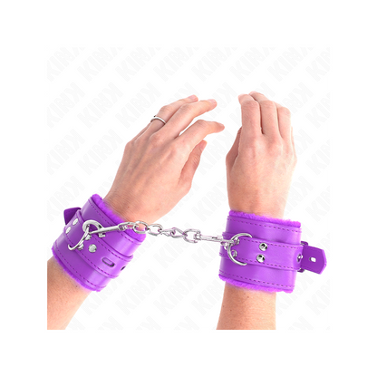 Muñequeras Forradas Con Agujeros Cuadrados Violeta Y Correa Violeta Ajustable 17-29 Cm X 6 Cm
