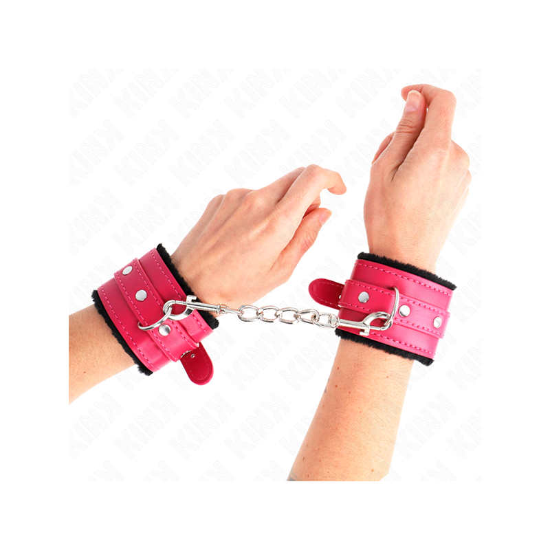 Muñequeras Forradas Premium Negro Con Correa Fucsia Ajustable 17-29 Cm X 6 Cm