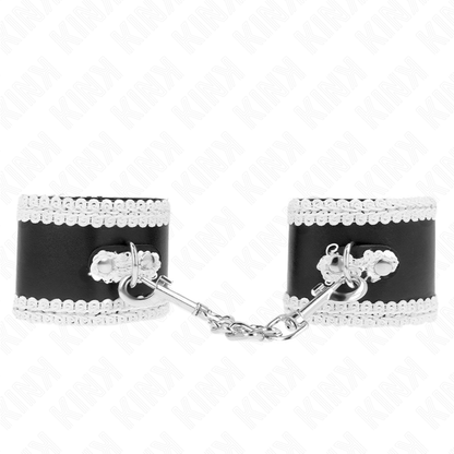 Muñequeras Negro Con Encaje Decorativo Blanco Ajustable 20-23 Cm X 5.5 Cm