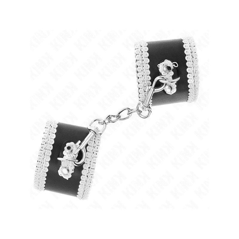 Muñequeras Negro Con Encaje Decorativo Blanco Ajustable 20-23 Cm X 5.5 Cm