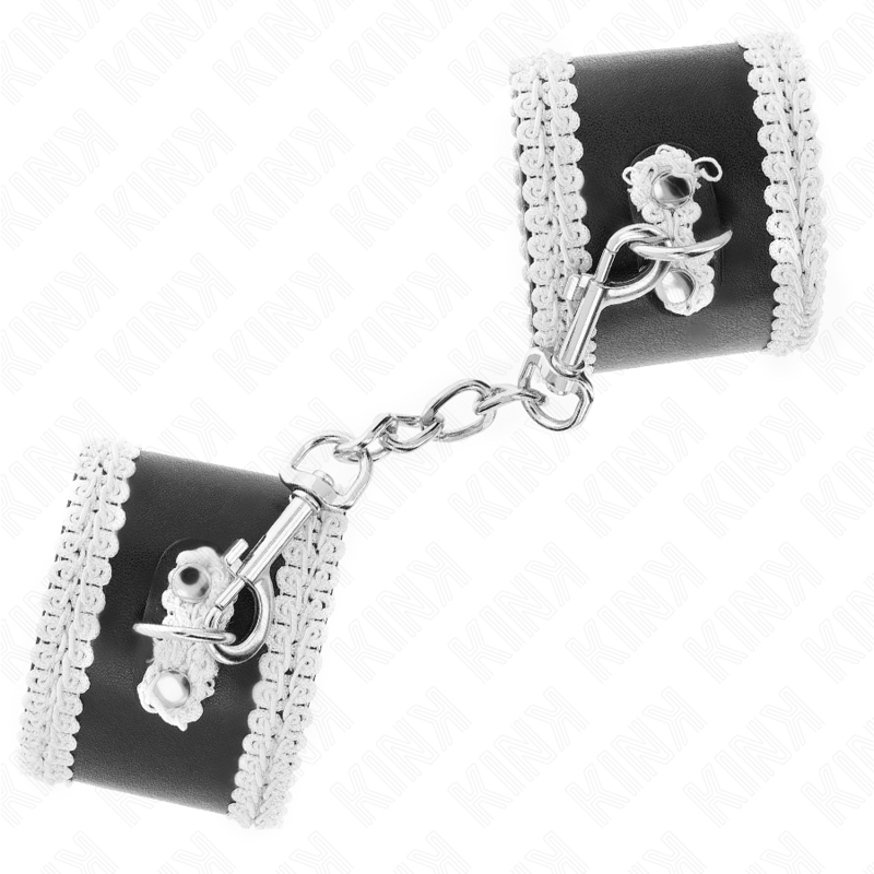 Muñequeras Negro Con Encaje Decorativo Blanco Ajustable 20-23 Cm X 5.5 Cm