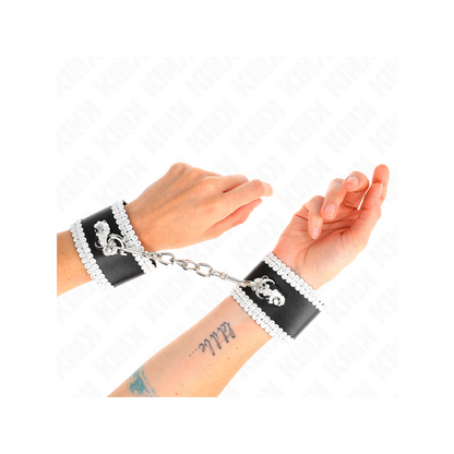Muñequeras Negro Con Encaje Decorativo Blanco Ajustable 20-23 Cm X 5.5 Cm