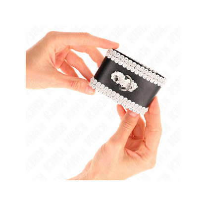 Muñequeras Negro Con Encaje Decorativo Blanco Ajustable 20-23 Cm X 5.5 Cm