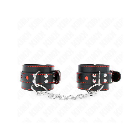 Muñequeras Negro Con Incrustación De Corazón Rojo Ajustable 21-28 Cm X 5.5 Cm