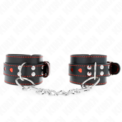 Muñequeras Negro Con Incrustación De Corazón Rojo Ajustable 21-28 Cm X 5.5 Cm