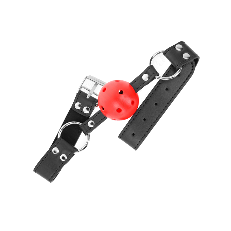 Mordaza De Bola 4 Cm Transpirable Con Doble Remache De Cuero 62 X 2.5 Cm Ajustable 42-58 Cm