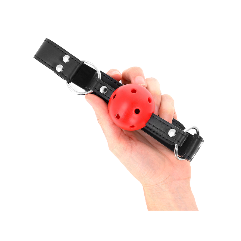 Mordaza De Bola 4 Cm Transpirable Con Doble Remache De Cuero 62 X 2.5 Cm Ajustable 42-58 Cm