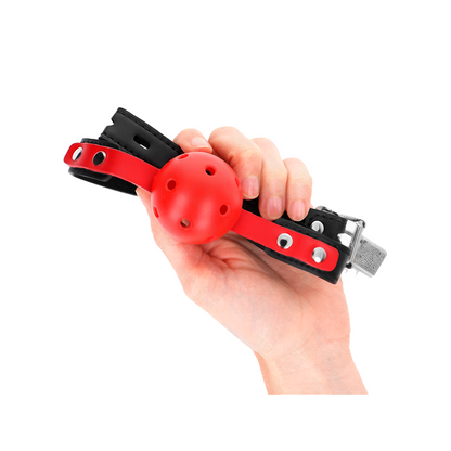 Mordaza De Bola 4 Cm Dura Hueca Rojo Correa Negra 60 X 2 Cm Ajustable 37-52 Cm