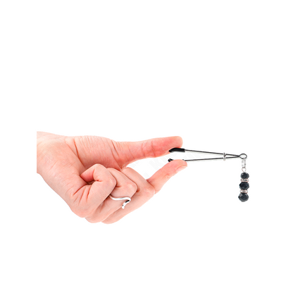 Pinzas Para Pezones Plateada Fina Con Triple Bola De Vidrio Negro 7 Cm