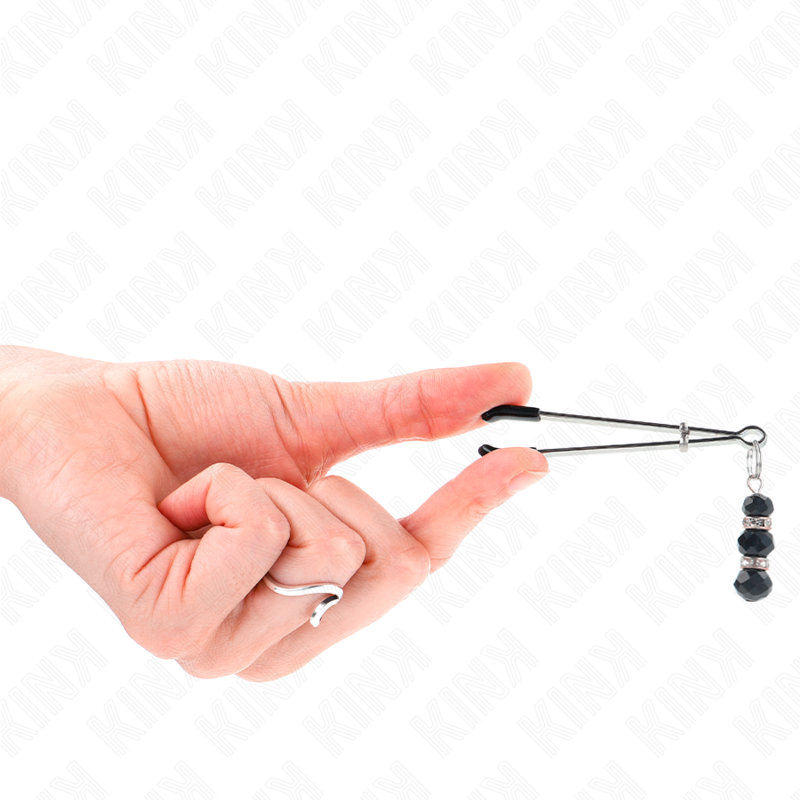 Pinzas Para Pezones Plateada Fina Con Triple Bola De Vidrio Negro 7 Cm