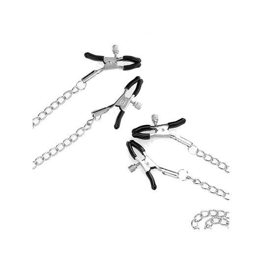 Pinzas Para Pezones Y Clítoris 4 Enganches Ajustable Plateado