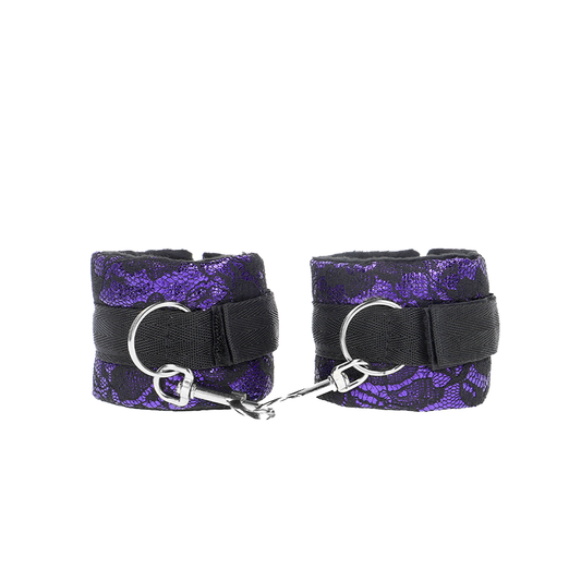 Muñequeras Cortas De Encaje Terciopelo Y Unión De Nylon Violeta/Negro 23 X 6.5 Cm