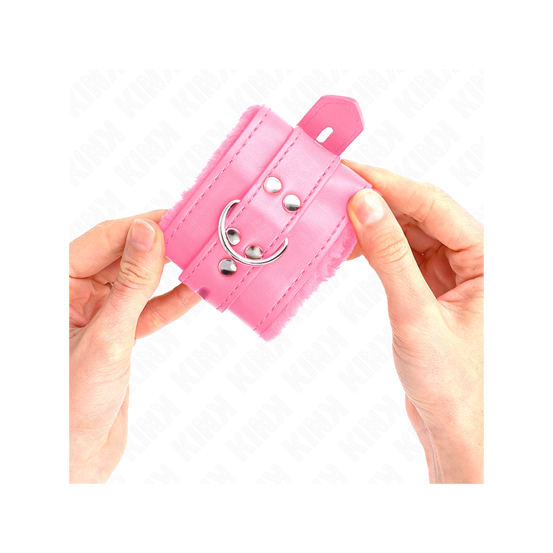 Muñequeras Forradas Con Agujeros Cuadrados Rosa Y Correa Rosa Ajustable 17-29 Cm X 6 Cm