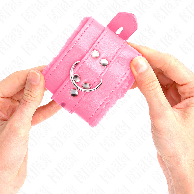 Muñequeras Forradas Con Agujeros Cuadrados Rosa Y Correa Rosa Ajustable 17-29 Cm X 6 Cm