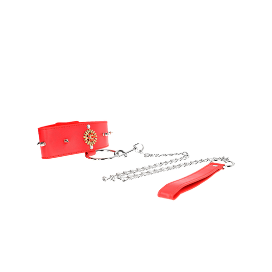 Collar Con Correa 65 Cm Cuello De Diamantes Rojo Ajustable 35-51 Cm X 7 Cm