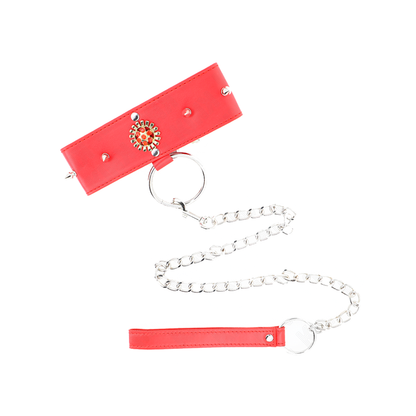 Collar Con Correa 65 Cm Cuello De Diamantes Rojo Ajustable 35-51 Cm X 7 Cm
