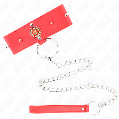 Collar Con Correa 65 Cm Cuello De Diamantes Rojo Ajustable 35-51 Cm X 7 Cm