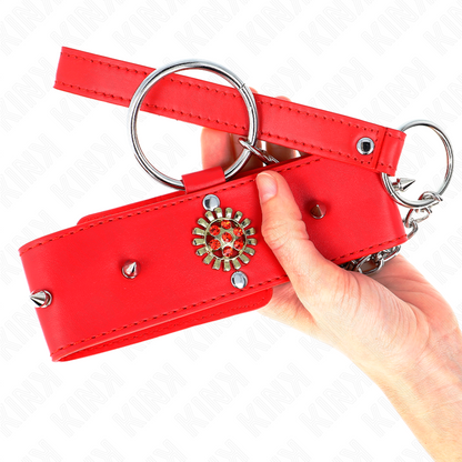 Collar Con Correa 65 Cm Cuello De Diamantes Rojo Ajustable 35-51 Cm X 7 Cm