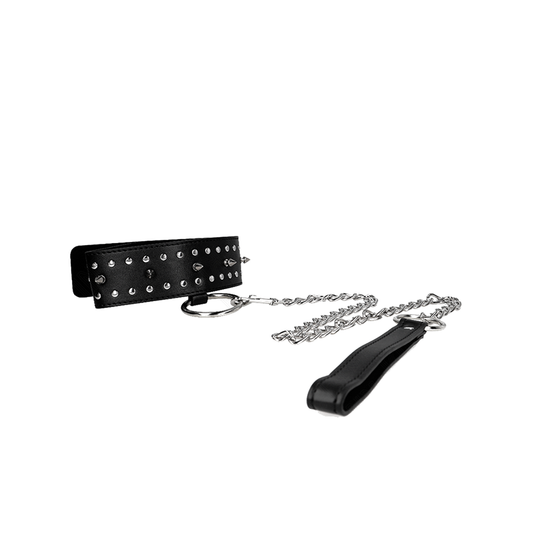 Collar Con Correa 65 Cm Con Tachuelas Plateadas Modelo 1 Ajustable 36-43 Cm X 5 Cm