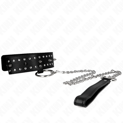 Collar Con Correa 65 Cm Con Tachuelas Plateadas Modelo 1 Ajustable 36-43 Cm X 5 Cm