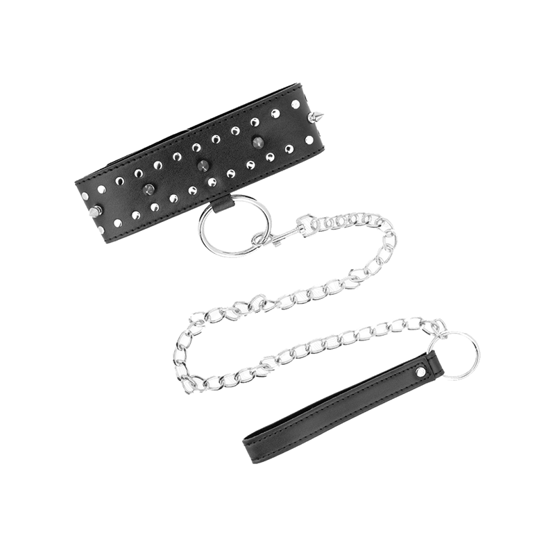 Collar Con Correa 65 Cm Con Tachuelas Plateadas Modelo 1 Ajustable 36-43 Cm X 5 Cm