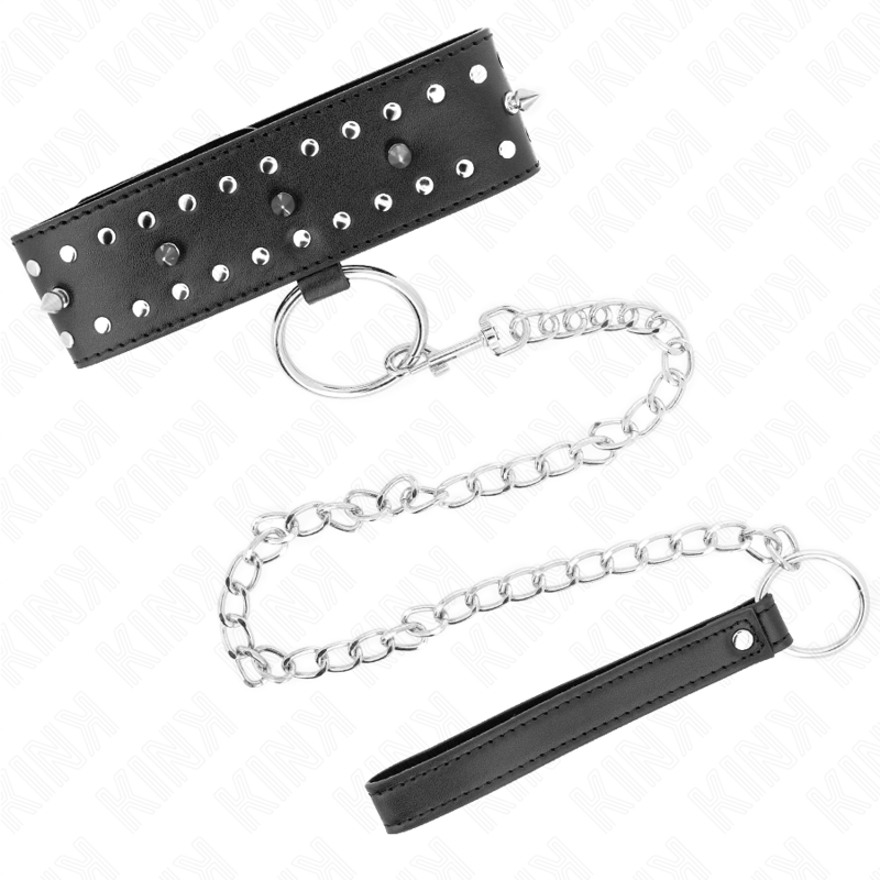 Collar Con Correa 65 Cm Con Tachuelas Plateadas Modelo 1 Ajustable 36-43 Cm X 5 Cm