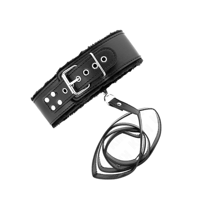 Collar Con Correa 116 Cm Con Tachuelas Plateadas Modelo 4 Negro Ajustable 40-48 Cm X 6 Cm